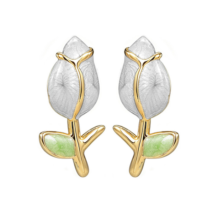 Oil-dripping rose flower earrings for women, high-end luxury earrings, European and American jewelry, cross-border wholesale, direct supply from manufacturer