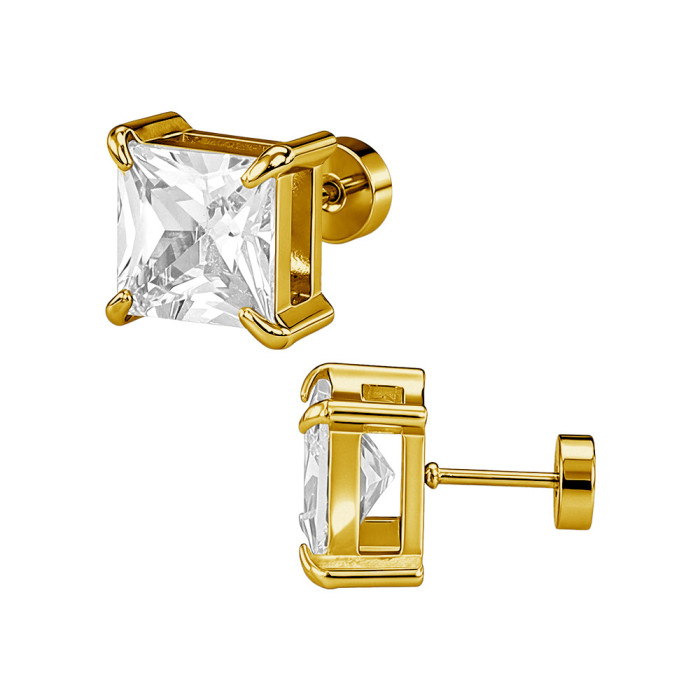 European and American cross-border best-selling four-prong square zirconia stud earrings, ear cuffs, double-layer zirconia elegant earrings, earring accessories manufacturer