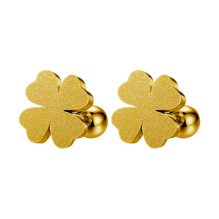 Titanium steel four-leaf clover earrings for women, simple and stylish niche design earrings, versatile metal ear cuffs for European and American commuting