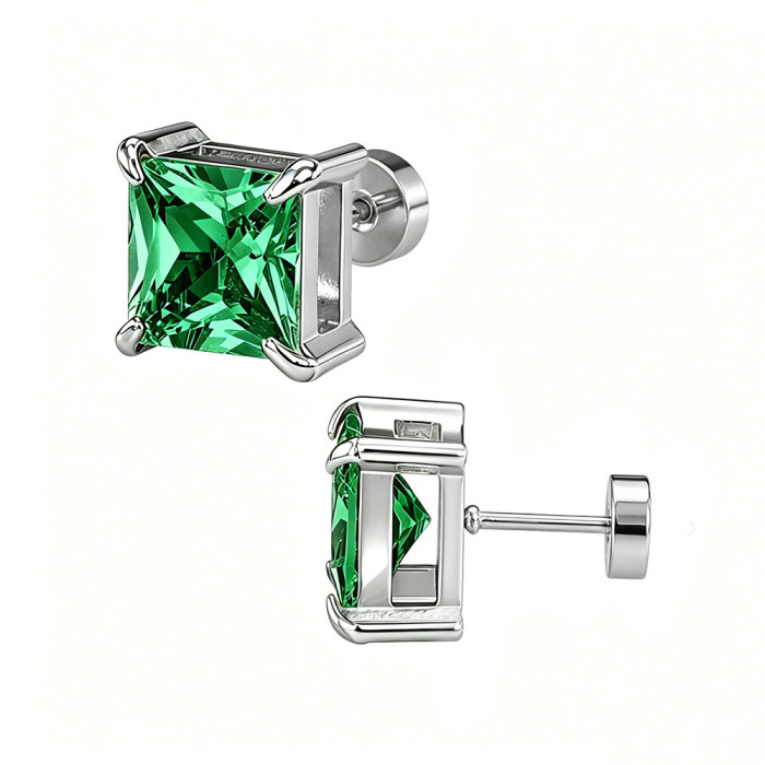 Amazon four-prong square zirconia stud earrings, ear cuffs, stainless steel jewelry, unisex zirconia stud earrings, manufacturer wholesale