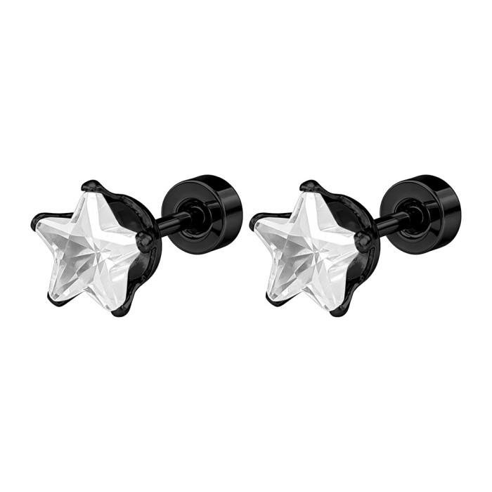 European and American minimalist titanium steel pentagram zirconia stud earrings and ear cuffs, unisex versatile cross-border fashion accessories, stainless steel