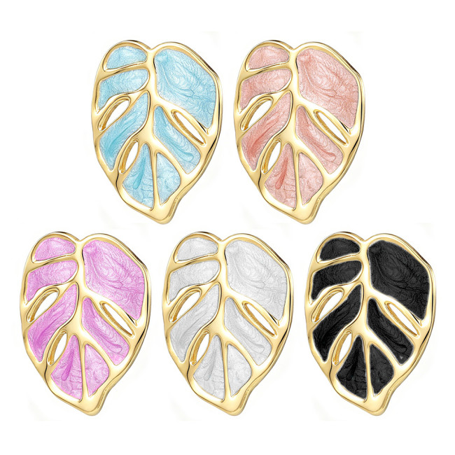 European and American fashion titanium steel oil-drip leaf earrings, hollow geometric earrings, best-selling women's simple and unique earrings