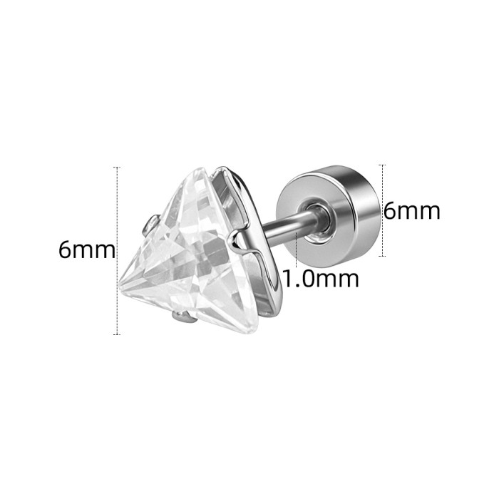 European and American cross-border best-selling stainless steel 18K triangular zircon earrings and ear cuffs, light luxury and high-end style unisex earrings