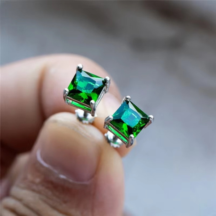 European and American style square zircon earrings, stainless steel earrings with colorful crystal decorations, women's earrings, wholesale from the source manufacturer