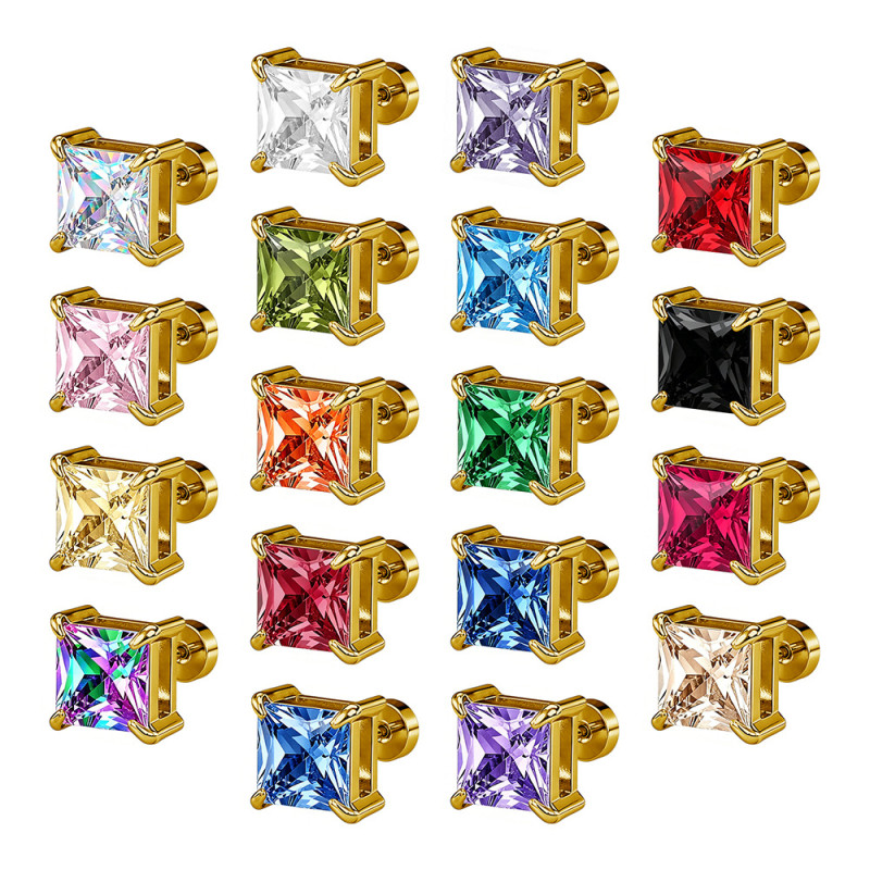 European and American cross-border best-selling four-prong square zirconia stud earrings, ear cuffs, double-layer zirconia elegant earrings, earring accessories manufacturer