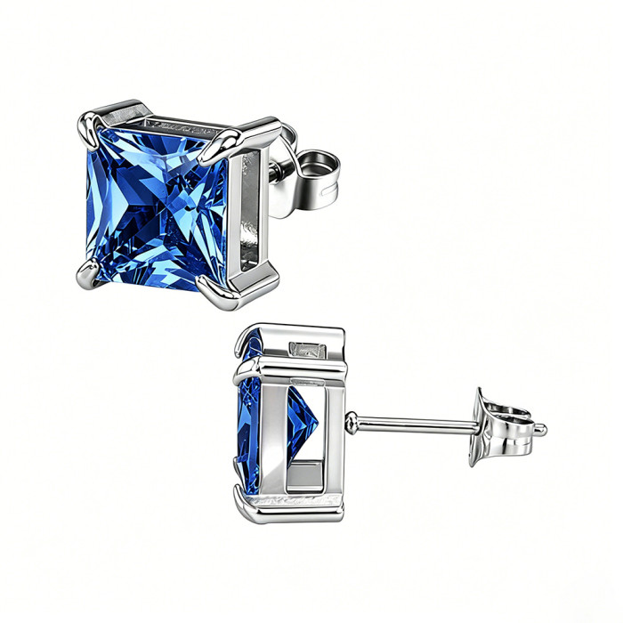 European and American style square zircon earrings, stainless steel earrings with colorful crystals, women's earrings, wholesale from the source manufacturer
