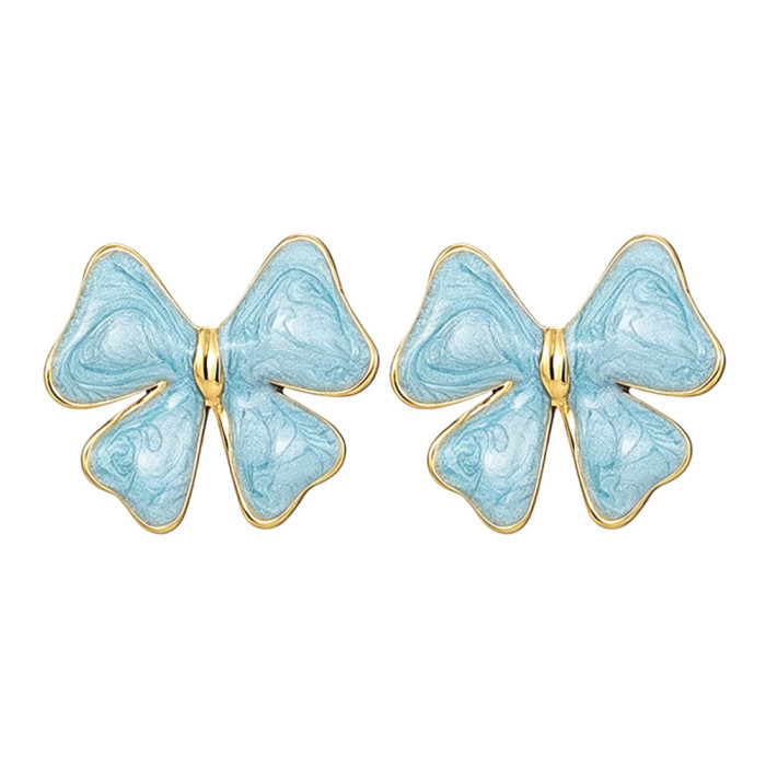 Bowknot earrings for women, simple and stylish resin earrings, NS style cross-border new stainless steel earrings