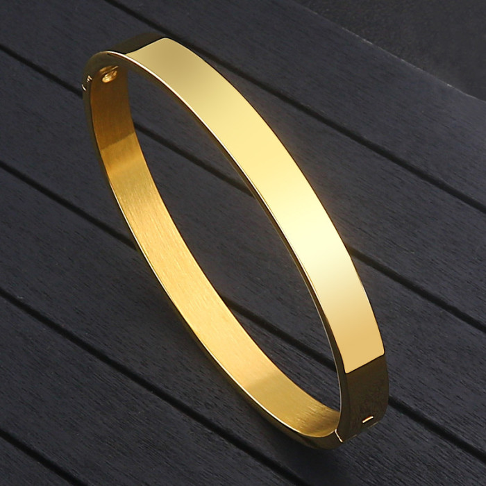 Korean and Japanese minimalist fashion open titanium steel plain ring women's flat bracelet stainless steel smooth couple's bracelet cross-border wholesale