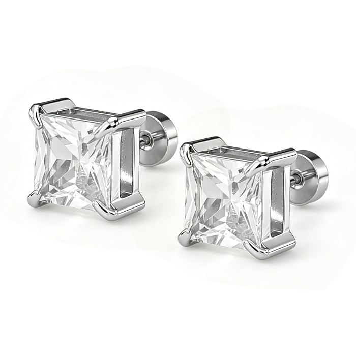 European and American cross-border best-selling four-prong square zirconia stud earrings, ear cuffs, double-layer zirconia elegant earrings, earring accessories manufacturer