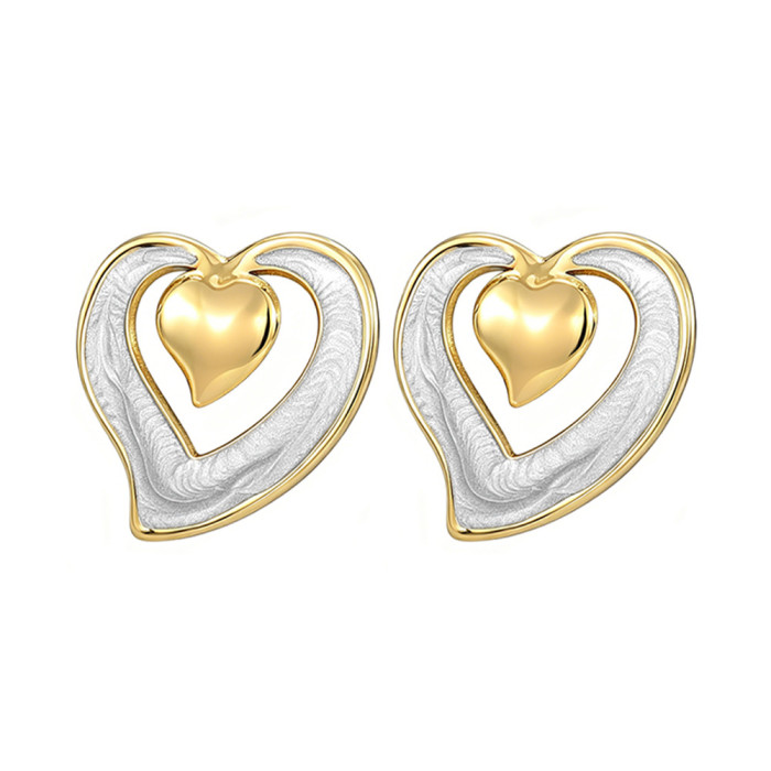 Fashionable heart-shaped earrings for women, titanium steel, non-fading, popular cross-border sales, simple heart-shaped earrings, stainless steel earrings