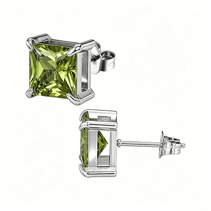 European and American style square zircon earrings, stainless steel earrings with colorful crystals, women's earrings, wholesale from the source manufacturer
