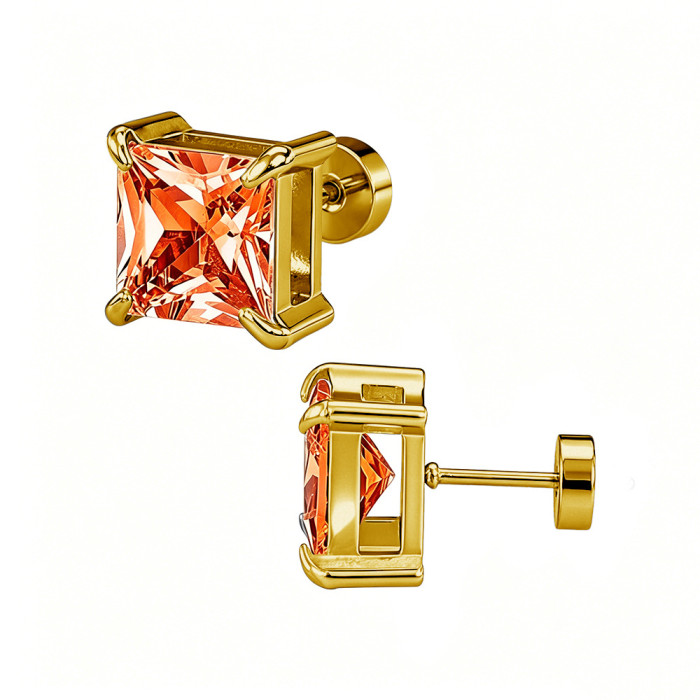 European and American cross-border best-selling four-prong square zirconia stud earrings, ear cuffs, double-layer zirconia elegant earrings, earring accessories manufacturer