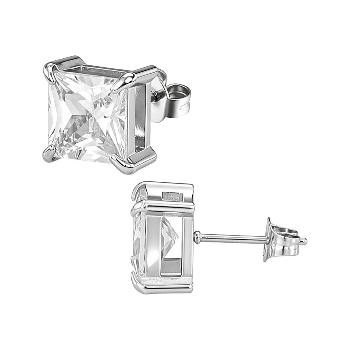 European and American style square zircon earrings, stainless steel earrings with colorful crystals, women's earrings, wholesale from the source manufacturer