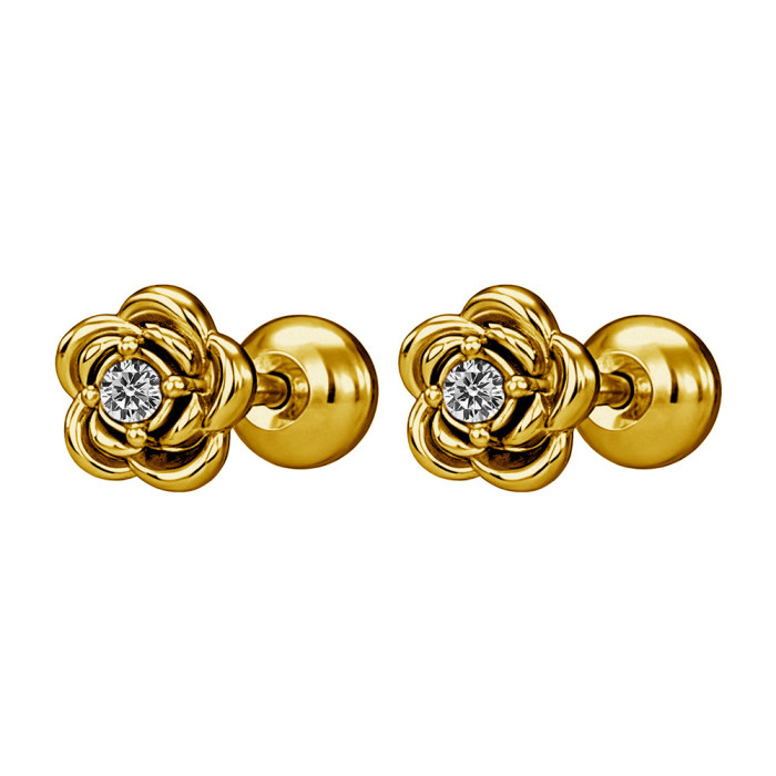 Diamond-studded rose flower earrings, light luxury fashion titanium steel earrings, high-end niche design, popular earrings