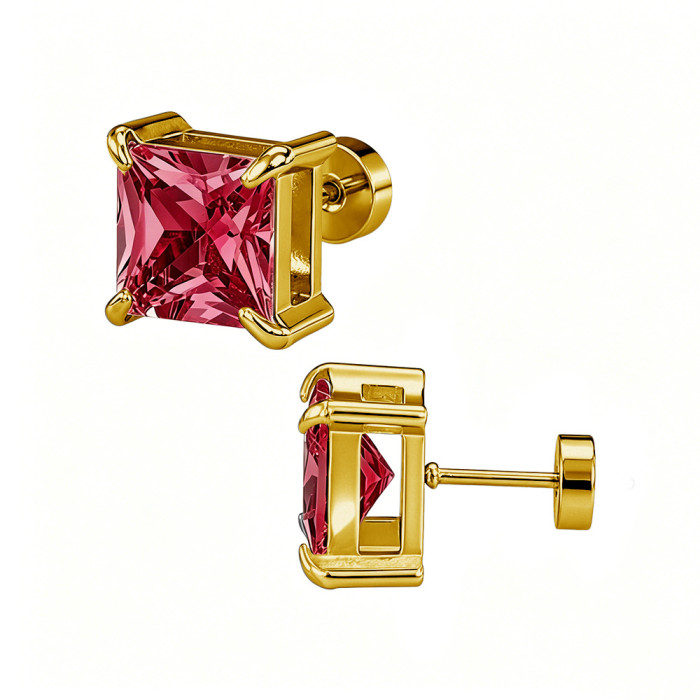 European and American cross-border best-selling four-prong square zirconia stud earrings, ear cuffs, double-layer zirconia elegant earrings, earring accessories manufacturer