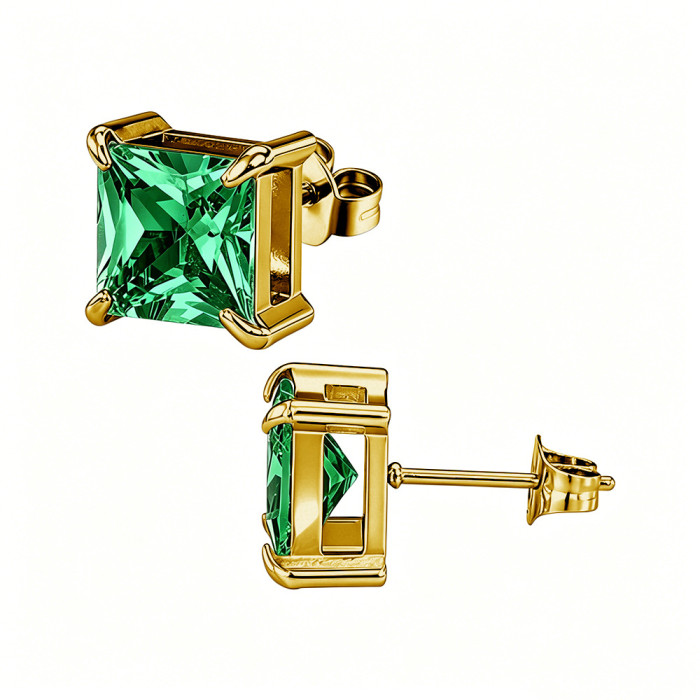 European and American style square zircon earrings, stainless steel earrings with colorful crystal decorations, women's earrings, wholesale from the source manufacturer