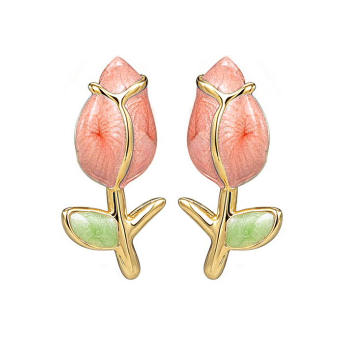 Oil-dripping rose flower earrings for women, high-end luxury earrings, European and American jewelry, cross-border wholesale, direct supply from manufacturer