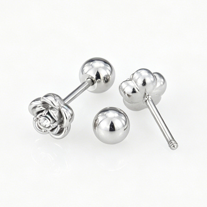 Diamond-studded rose flower earrings, light luxury fashion titanium steel earrings, high-end niche design, popular earrings
