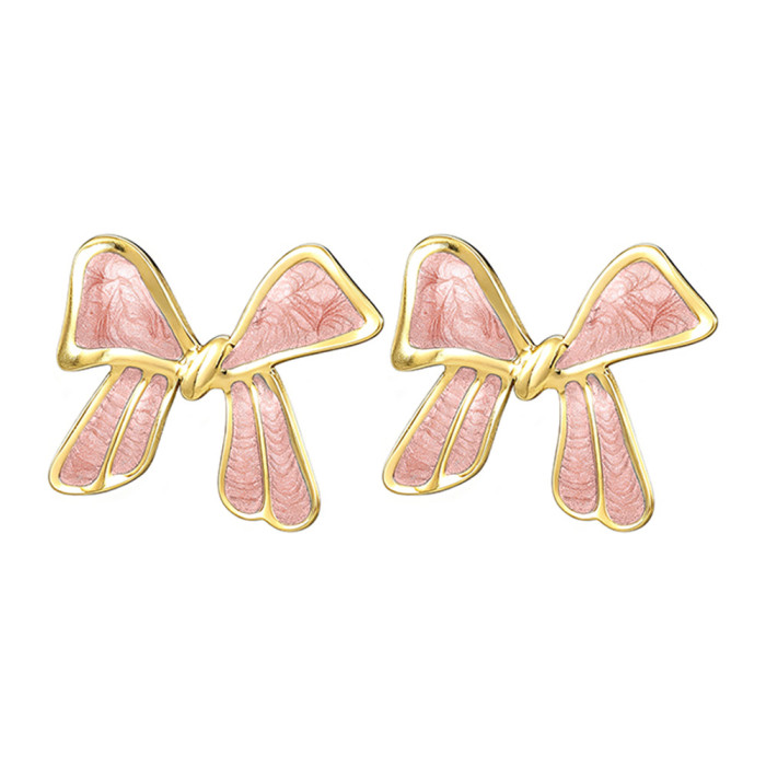 Bowknot earrings for women, gold-trimmed, macaron color series, fashionable commuter earrings, cross-border best-selling accessories