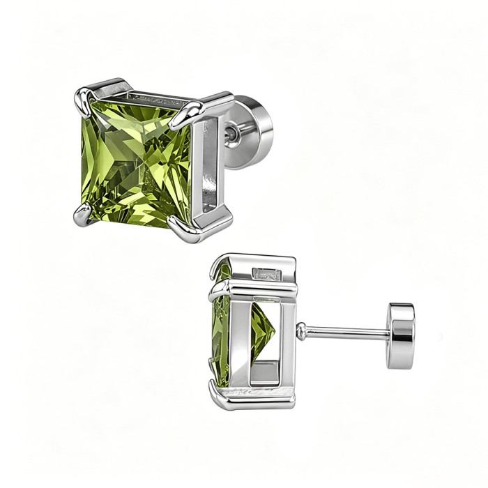 Amazon four-prong square zirconia stud earrings, ear cuffs, stainless steel jewelry, unisex zirconia stud earrings, manufacturer wholesale