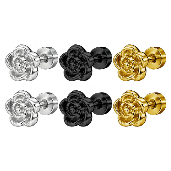 Titanium steel rose flower earrings for women, simple, fashionable, versatile, high-end earrings, stainless steel earrings with a niche design