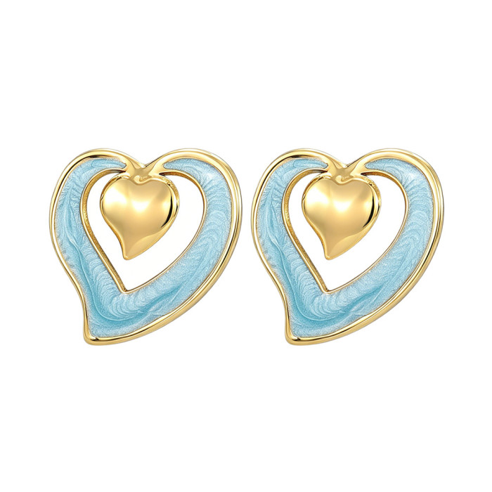 Fashionable heart-shaped earrings for women, titanium steel, non-fading, popular cross-border sales, simple heart-shaped earrings, stainless steel earrings