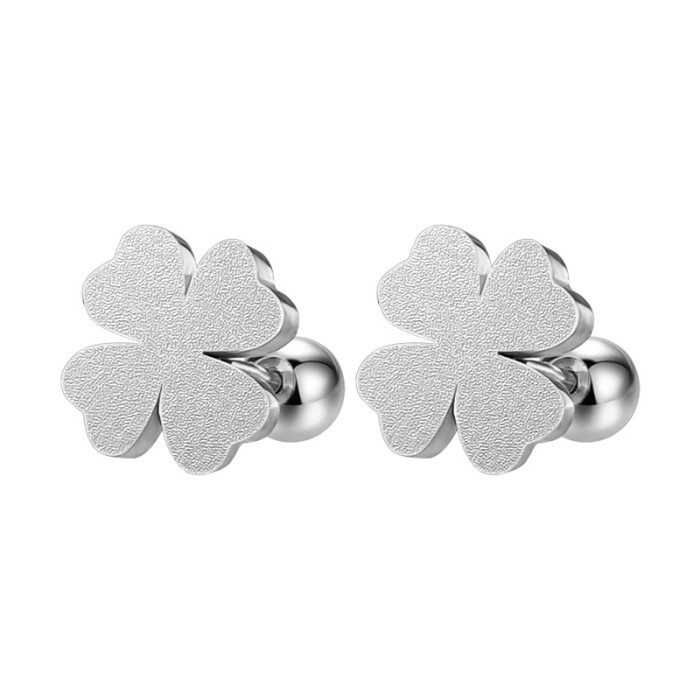 Titanium steel four-leaf clover earrings for women, simple and stylish niche design earrings, versatile metal ear cuffs for European and American commuting