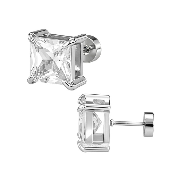 Amazon four-prong square zirconia stud earrings, ear cuffs, stainless steel jewelry, unisex zirconia stud earrings, manufacturer wholesale