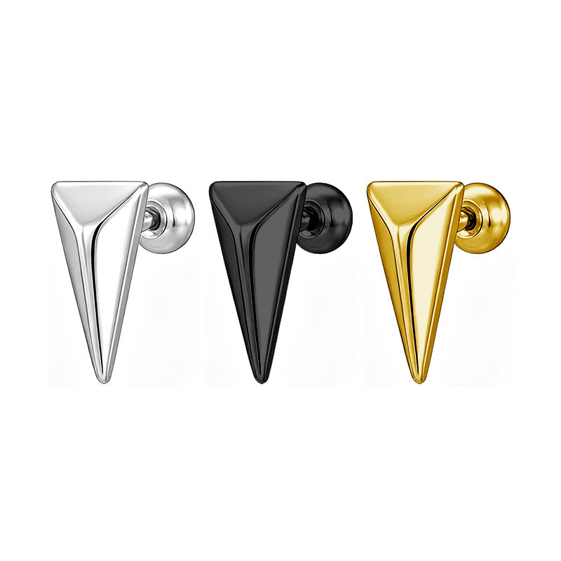 Titanium steel triangular cone earrings for men and women, trendy, cool, simple, personalized ear accessories, non-pierced magnetic ear clips, hip-hop style