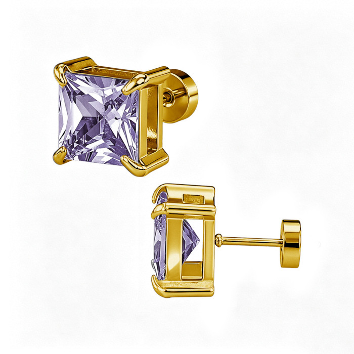 European and American cross-border best-selling four-prong square zirconia stud earrings, ear cuffs, double-layer zirconia elegant earrings, earring accessories manufacturer