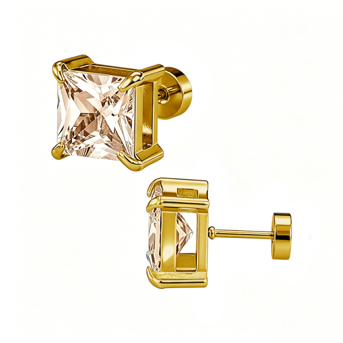 European and American cross-border best-selling four-prong square zirconia stud earrings, ear cuffs, double-layer zirconia elegant earrings, earring accessories manufacturer