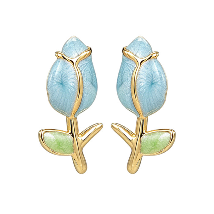 Oil-dripping rose flower earrings for women, high-end luxury earrings, European and American jewelry, cross-border wholesale, direct supply from manufacturer