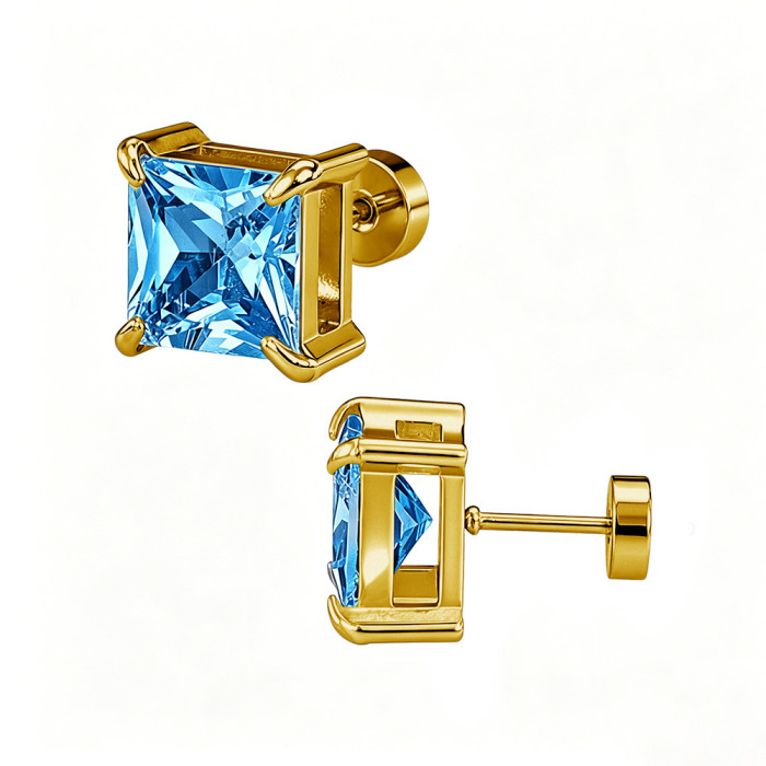 European and American cross-border best-selling four-prong square zirconia stud earrings, ear cuffs, double-layer zirconia elegant earrings, earring accessories manufacturer