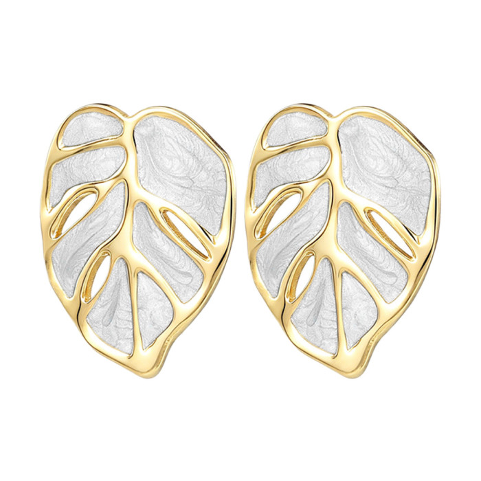 European and American fashion titanium steel oil-drip leaf earrings, hollow geometric earrings, best-selling women's simple and unique earrings