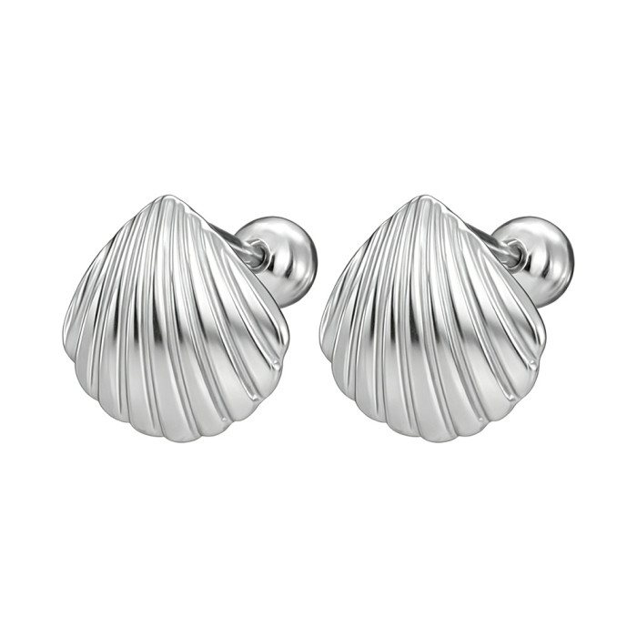 Titanium Steel Simple Ocean Style Earring Set, Unique Star-Shaped Shell Beaded Earrings, European and American Fashion Versatile Stud Earrings