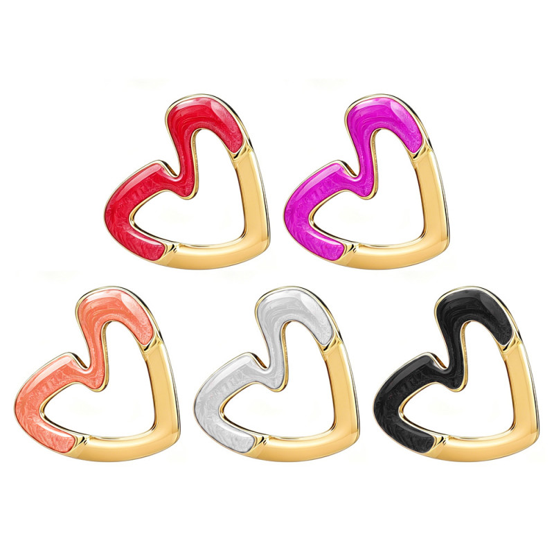 European and American fashion heart-shaped hollow oil-drip earrings, titanium steel studs, unique heart-shaped earrings, high-end trendy ear accessories