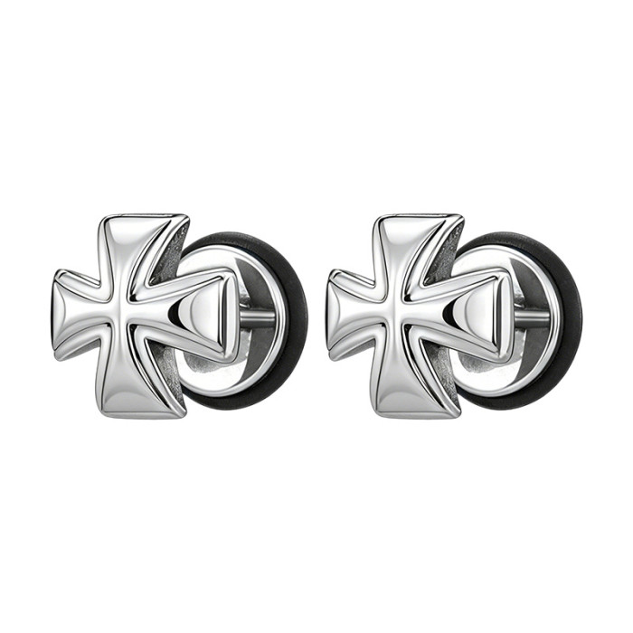 Titanium steel cross earrings for men and women, trendy hip-hop personalized fashion earrings, simple European and American style trendy earrings