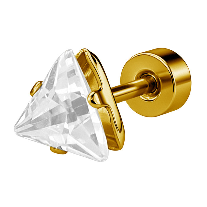 European and American cross-border best-selling stainless steel 18K triangular zircon earrings and ear cuffs, light luxury and high-end style unisex earrings
