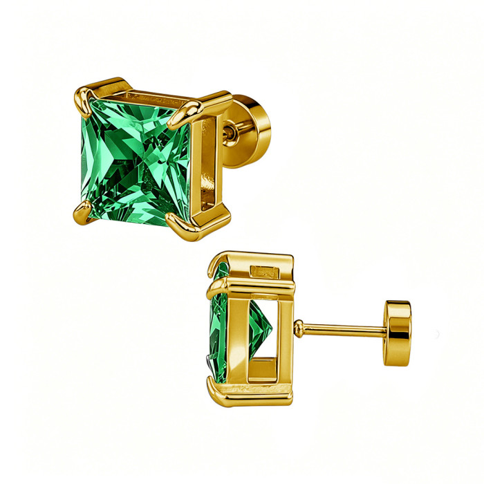 European and American cross-border best-selling four-prong square zirconia stud earrings, ear cuffs, double-layer zirconia elegant earrings, earring accessories manufacturer