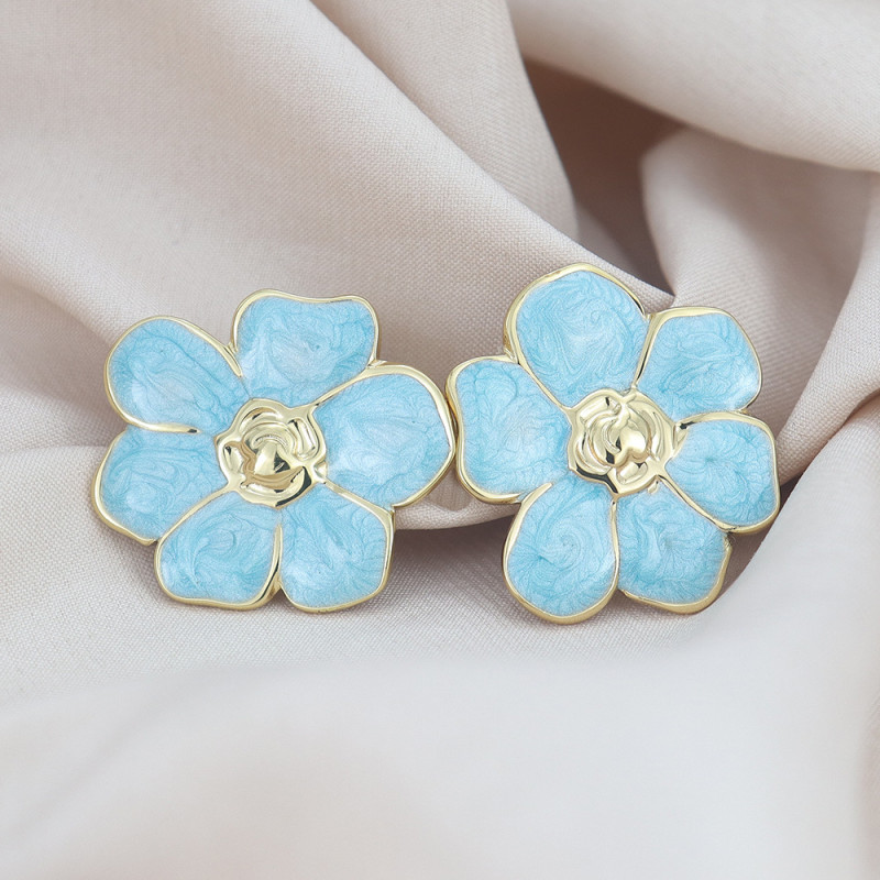 French-style vintage five-petal flower oil-drip earrings for women, stainless steel earrings, titanium steel earrings, European and American jewelry, cross-border wholesale