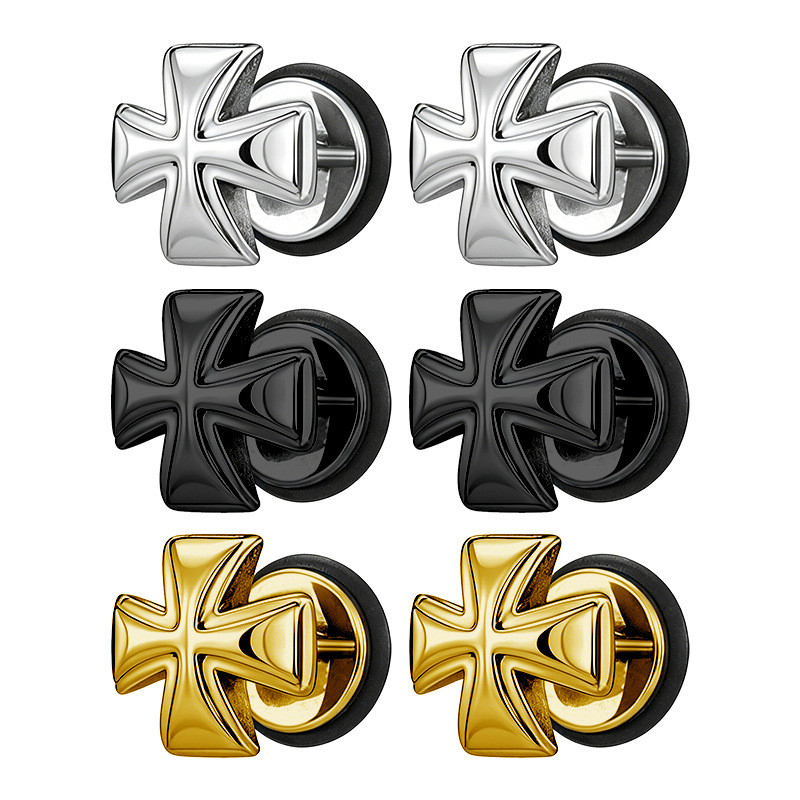 Titanium steel cross earrings for men and women, trendy hip-hop personalized fashion earrings, simple European and American style trendy earrings