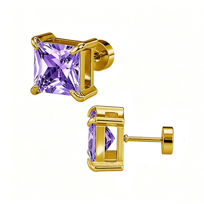 European and American cross-border best-selling four-prong square zirconia stud earrings, ear cuffs, double-layer zirconia elegant earrings, earring accessories manufacturer