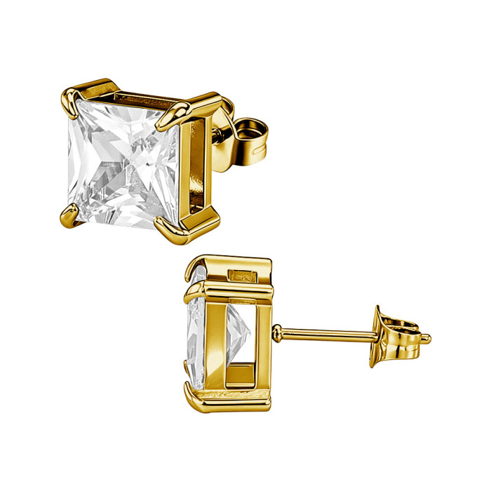 European and American style square zircon earrings, stainless steel earrings with colorful crystal decorations, women's earrings, wholesale from the source manufacturer