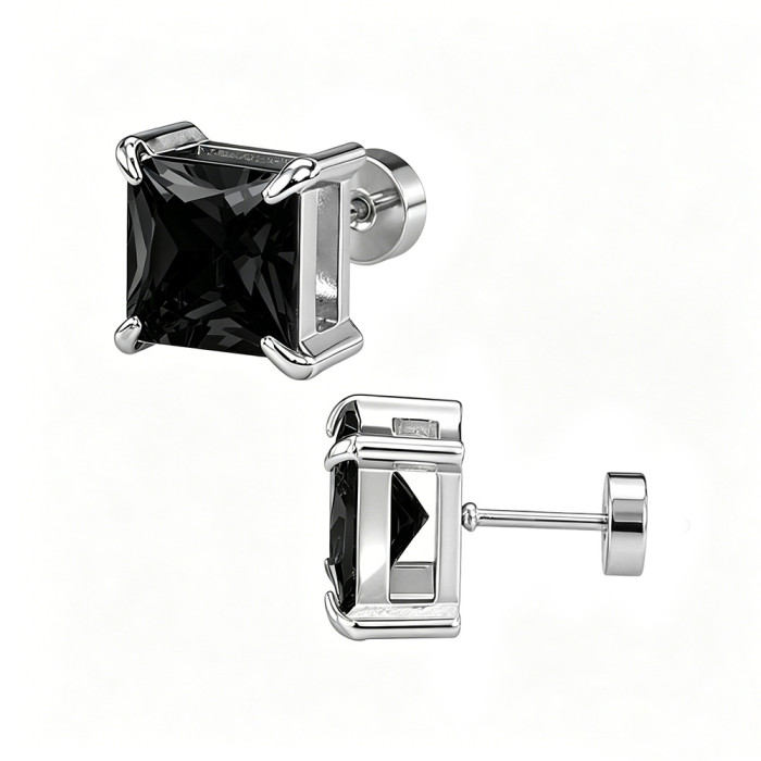 Amazon four-prong square zirconia stud earrings, ear cuffs, stainless steel jewelry, unisex zirconia stud earrings, manufacturer wholesale