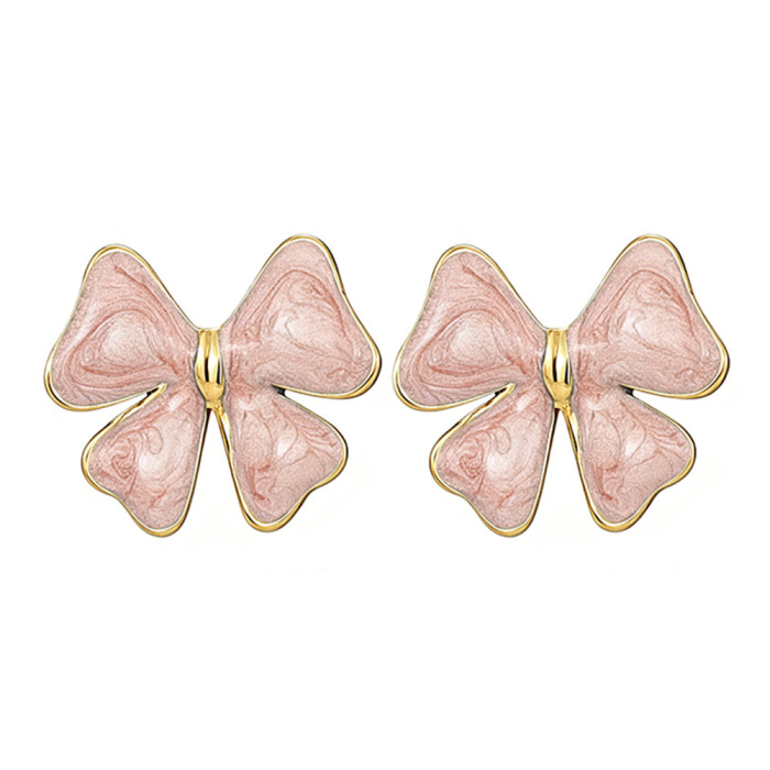 Bowknot earrings for women, simple and stylish resin earrings, NS style cross-border new stainless steel earrings