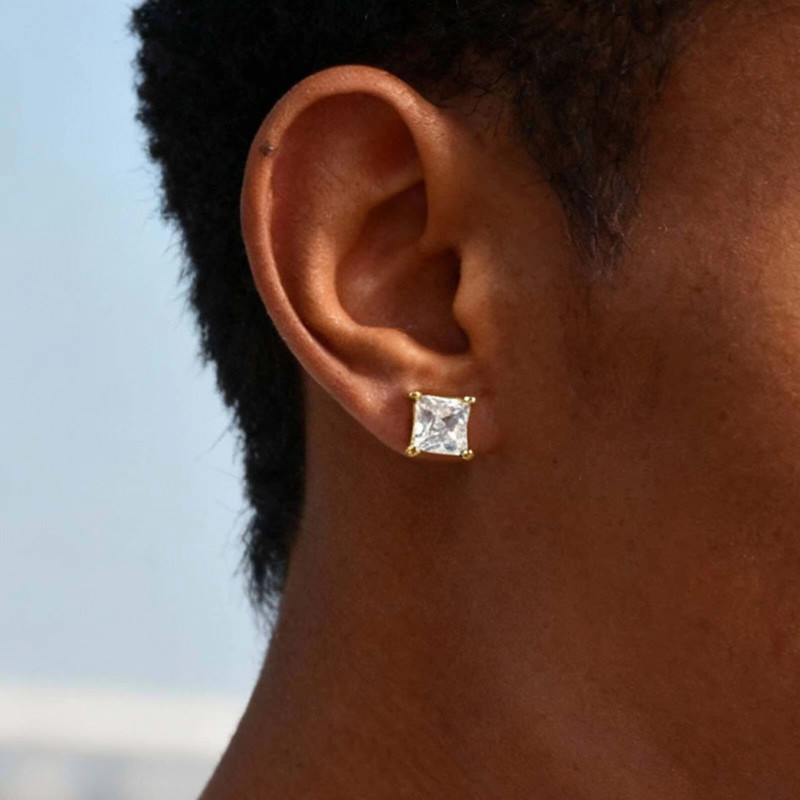 European and American style square zircon earrings, stainless steel earrings with colorful crystals, women's earrings, wholesale from the source manufacturer