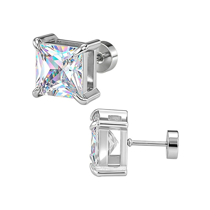 Amazon four-prong square zirconia stud earrings, ear cuffs, stainless steel jewelry, unisex zirconia stud earrings, manufacturer wholesale