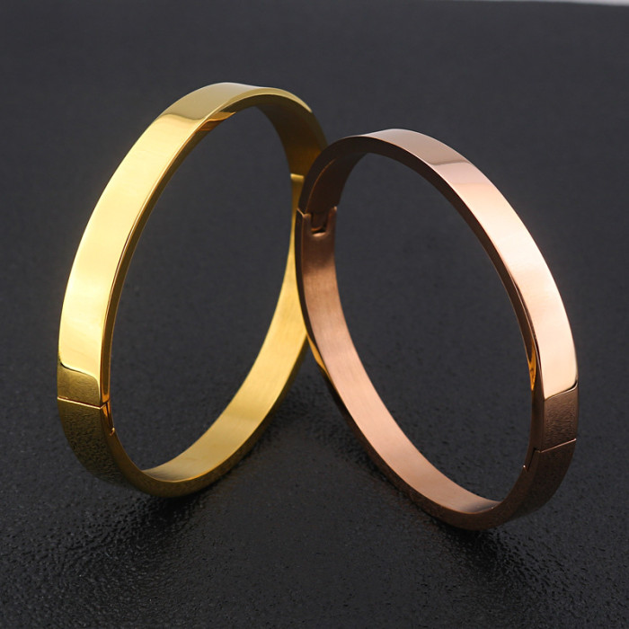 Korean and Japanese minimalist fashion open titanium steel plain ring women's flat bracelet stainless steel smooth couple's bracelet cross-border wholesale