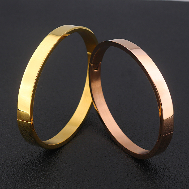 Korean and Japanese minimalist fashion open titanium steel plain ring women's flat bracelet stainless steel smooth couple's bracelet cross-border wholesale