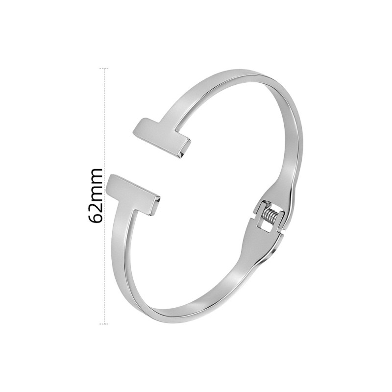 European and American minimalist double-T letter titanium steel open bracelet for women, light luxury with a high-end feel, rose gold and silver color couple's bracelet